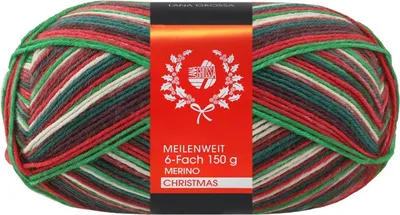 Produktbild von Lana Grossa Meilenweit 150 g Merino CHRISTMAS 6-fach Sockenwolle Weihnachten 390 m Farbe 630 - Rot/Hellgrün/Weiß/Dunkelrot/-grün