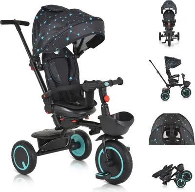 Produktbild von Byox Dreirad Tricycle Orion faltbar, PolyurethanReifen, drehbarer Sitz, Schiebestange türkis