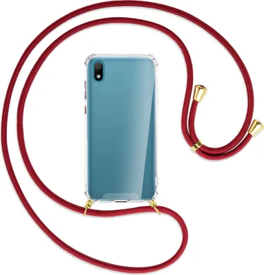 Produktbild von Handykette Backcover-Schutzhülle mit Band (Metall goldfarben) für Huawei Y5 2019 - dunkelrot
