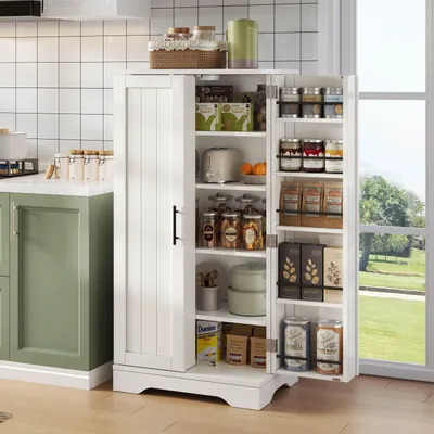 Productafbeelding van Keuken kast, 120x60x40 cm, met LED-sensor, 2 deuren, verstelbare planken, opbergvakken in de deuren, wit.