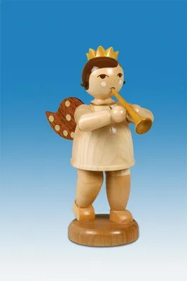 Produktbild von Holzfigur Engel mit Trompete und Krone Höhe 22cm NEU