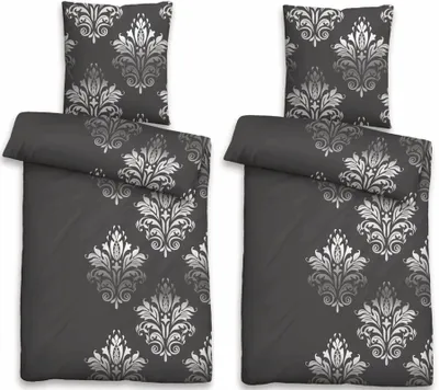 Produktbild von Biber Bettwäsche 135x200cm 4-teilig Set Schwarz Grau Ornament mit Reißverschluss