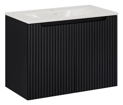 Produktbild von Badmöbel-Set - Einbauwaschbecken & Unterschrank (80 cm, 2 Türen), Nova Black N BM117 - Schwarz/Matt