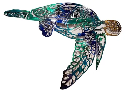 Metall-Wanddekorationen, 3er-Set: Segelfisch, Qualle, Schildkröte