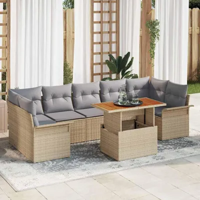 Image de Ensemble de salon de jardin exclusif - 8 pièces - Beige - Rotin synthétique