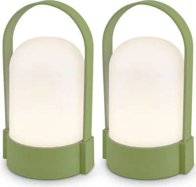 Immagine prodotto di Set di 2 lampade da tavolo a LED ricaricabili lanterna verde IP44 touch dimmer USB-C ricaricabile