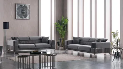 Produktbild von Graue Designer Couch Club Möbel Couchen 3+3 Sitzer Polster 230cm Sofas