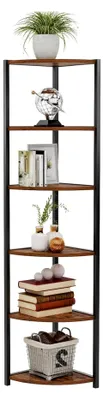 Produktbild von Eckregal mit 6 Ablagen, Bücherregal, Leiterregal, Aufbewahrungsregal, Pflanzenregal für Wohnzimmer, Schlafzimmer, Büro, Industrie-Design, 34x34x165 cm