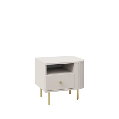 Produktbild von Nachtisch links OVARO 48 cm mit Schublade und offenem Fach – Moderner Nachttisch für Schlafzimmer – Beistelltisch – Beige