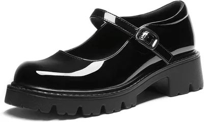 Produktbild von Mary Jane Plateau-Pumps für Damen, mit geschlossener Zehenpartie, 4,5 cm Plateau und glänzendem Kunstleder, in Schwarz