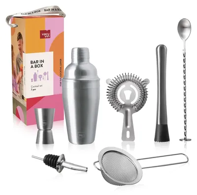 Cocktail-Set Plus, 7-teilig, Edelstahl, Shaker, Messbecher, Stößel, Sieb