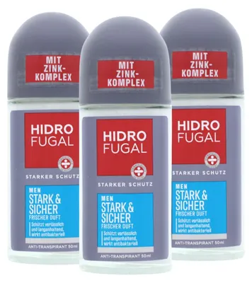 Produktbild von 3 x Hidrofugal Men Stark & Sicher Deo Roll-on je 50ml Antitranspirant