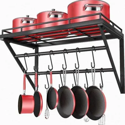 Produktbild von Famanu Küchenregal mit 12 Haken - 60 cm - Schwarz - Wandmontage