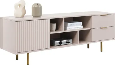 Produktbild von MIRJAN24 TV-Lowboard Nubia mit Drehtür und zwei Schubladen, TV-Tisch, Metallfüße, 150x41x52 cm (Farbe: Cashmere)