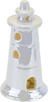 Produktbild von Keramik-Leuchtturm mit LED-Licht, weiße Perle, 14 cm