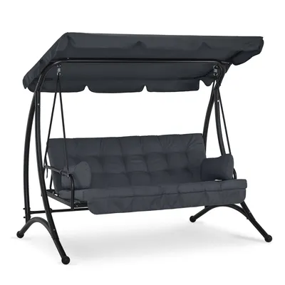 Produktbild von M MCombo 3-Sitzer Hollywoodschaukel mit Liegefunktion, mit Extradickem Sitzkissen & Sonnendach,  Schaukelbank Outdoor Wetterfest 4095 (grau)