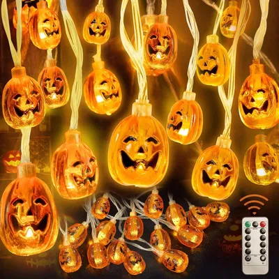Produktbild von Kürbis Lichterkette Halloween, 4M 40LED Herbst Halloween led Lichterkette für Innen und Außen, 8 Mode, Batteriebetrieben wasserdicht Ideal Deko für Halloween Party Garten Festival Dekoration