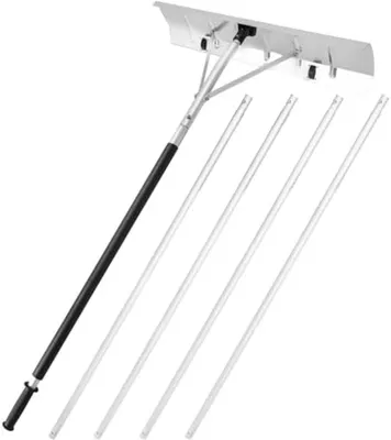 Produktbild von PolkaHome® Dach Schneeschieber - Verstellbarer Aluminium Schneeräumer mit Schutzrädern, 66 cm Arbeitsbreite, 1,5-6,1 m Teleskopstiel