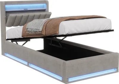 Produktbild von Moonbite Kinderbett mit Stauraum 90x200 cm, USB-C Zentral, Ablage im Kopfteil, LED und Hydraulik