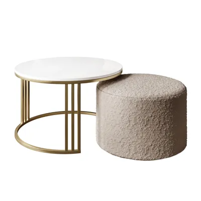 Productafbeelding van Salontafel met hocker LORI, hoogglanzend goud geborsteld/wit glanzend, model Coral 50