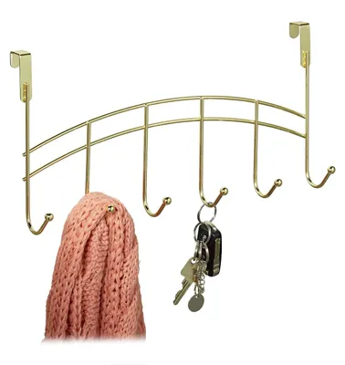 Imagen del producto de TRANKIELO® - Perchero de pared con 6 ganchos - Color dorado, diseño moderno - Ideal para pasillos, dormitorios y baños