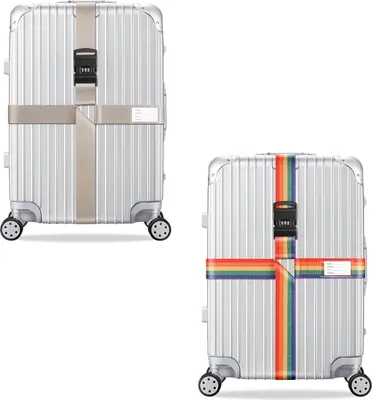Produktbild von 2x Kreuz Kofferband Koffergurt, Farbe:Beige / Bunt