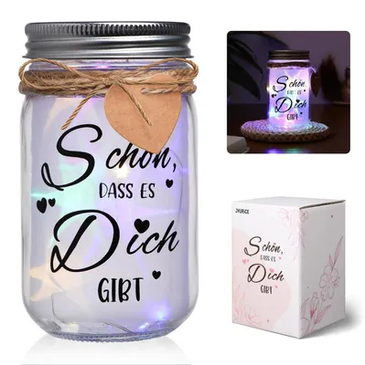 Immagine prodotto di Luce a LED per bottiglie con scritta "Sono felice che tu esista", ideale per la festa della mamma e altre occasioni. Decorazione luminosa con catena di luci, confezione regalo