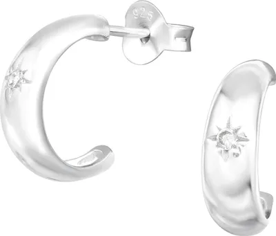 Produktbild von Ohrringe Ohrstecker 925 Sterling Silber vergoldet Halbcreole mit Stern und Zirkonia Material - Silber