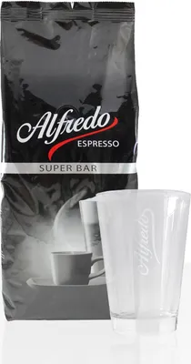 Produktbild von Darboven Alfredo Espresso Super Bar Kaffeebohnen 1kg + Latte Macchiato Glas