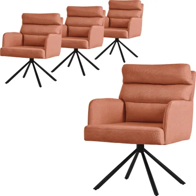 Produktbild von ML-Design Esszimmerstühle drehbar 4er Set Orange Wohnzimmerstühle mit Arm- und Rückenlehne Rückenkissen Metallbeine Drehstuhl Auto-Position Stuhl