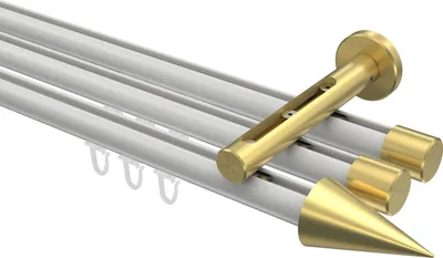 Produktbild von Interdeco Innenlaufstange / Gardinenstange mit Innenlauf Weiß / Messing-Optik, Typ Siteno Savio (Kegel), 20 mm Ø 3-läufig, 480 cm