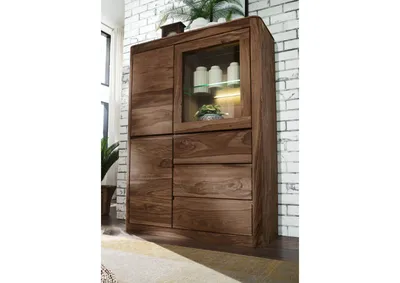 Produktbild von MASSIVMOEBEL24 Vitrine Sheesham 109x40x145 rot-braun gebeizt TORONTO #109