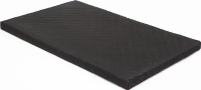 A black quilted dog bed is shown from a slightly elevated side angle on a white background.