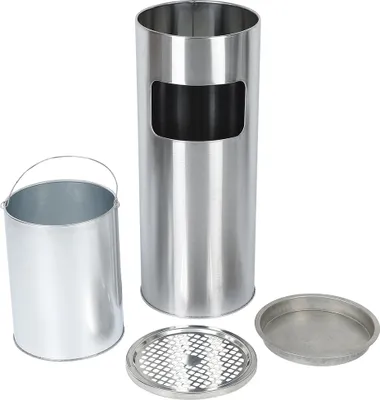 Image de WYCTIN Cendrier sur pied Cendrier argenté 30 litres Cendrier Poubelle Corbeille à papier Acier inoxydable 25*25*60cm