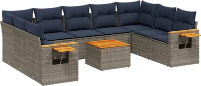 Produktbild von vidaXL 10-tlg. Garten-Sofagarnitur mit Kissen Grau Poly Rattan
