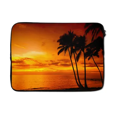 Produktbild von MuchoWow® Laptop Hülle 13 Zoll Palme - Sonnenuntergang - Tropisch - Orange - Meer Laptoptasche - Laptophülle - Sleeve - Rundumschutz