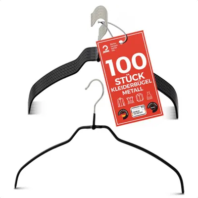Produktbild von MAWA Light Kleiderbügel, 100er-Set, rutschfest, 42 cm, Schwarz, drehbar