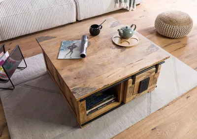 Produktbild von MASSIVMOEBEL24 Couchtisch Mango 90x90x45 natur lackiert RAILWAY #1006