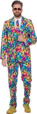 Zdjęcie produktu dla Garnitur z krawatem puzzle kolorowa impreza karnawałowa, rozmiar:S