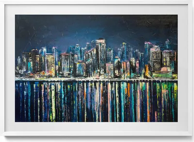 Produktbild von Land der Blumen - Fantasie einer Küstenstadt– Wandbild mit Rahmen – Gerahmtes Bild  – Wanddekoration – 100x70 cm –  Weiß Rahmen