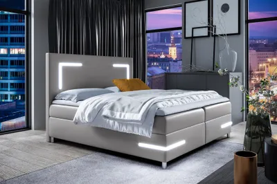 Produktbild von Boxspringbett Schlafzimmerbett ARIANO 160x200cm Grau inkl. Bettkasten und LED