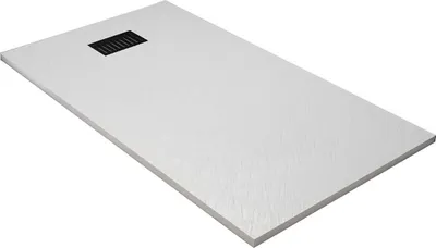 Image de Receveur de douche Blanc Effet Pierre 90x140 cm et Grille décor Linéaire Noire Mate