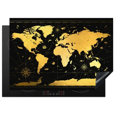 Produktbild von KitchenYeah© Herdabdeckplatte Weltkarte - Luxus - Gold , 75x52cm, Küche Deko, Glaskeramikkochfeld Herdabdeckung, Abdeckplatte fùr Kochfeld