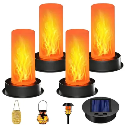 Image de Ensemble de 4 lampes solaires LED avec effet flamme pour jardin et extérieur