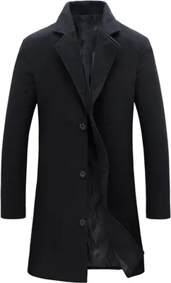 Productafbeelding van Herentrenchcoat van Springrain, met knipranden, enkellagig, lang, model "erwtenmantel", kleur zwart