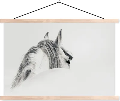 Produktbild von MuchoWow® Textilposter Pferd - Weiß - Grau 60x40 cm mit holzfarbenen Rahmen - Bilder
