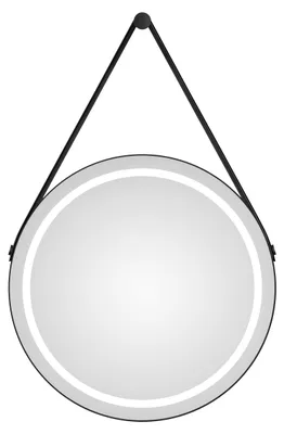 Produktbild von LED Wandspiegel 50 cm, schwarz, Alurahmen, neutralweiß, IP24, Lederband