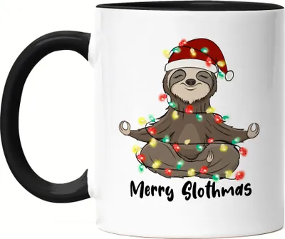 Produktbild von Merry Christmas Tasse Schwarz Geschenkidee Faultier-Fans Sloth Süßes Motiv für Weihnachten für Familie Freunde