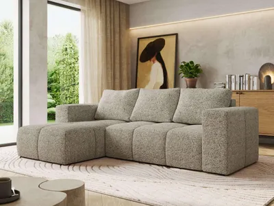 Produktbild von MKS MEBLE L-förmige Ecke MONIVA, Ecksofa mit DL-Schlaffunktion, 266 x 164 x 89 cm, L-Couch mit Bettkasten - Beige Struktur - Links Seite