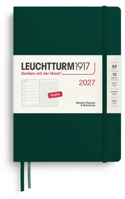 Image de Calendrier hebdomadaire 2027 LEUCHTTURM1917, format A5, avec points, comprenant un bloc-notes à points